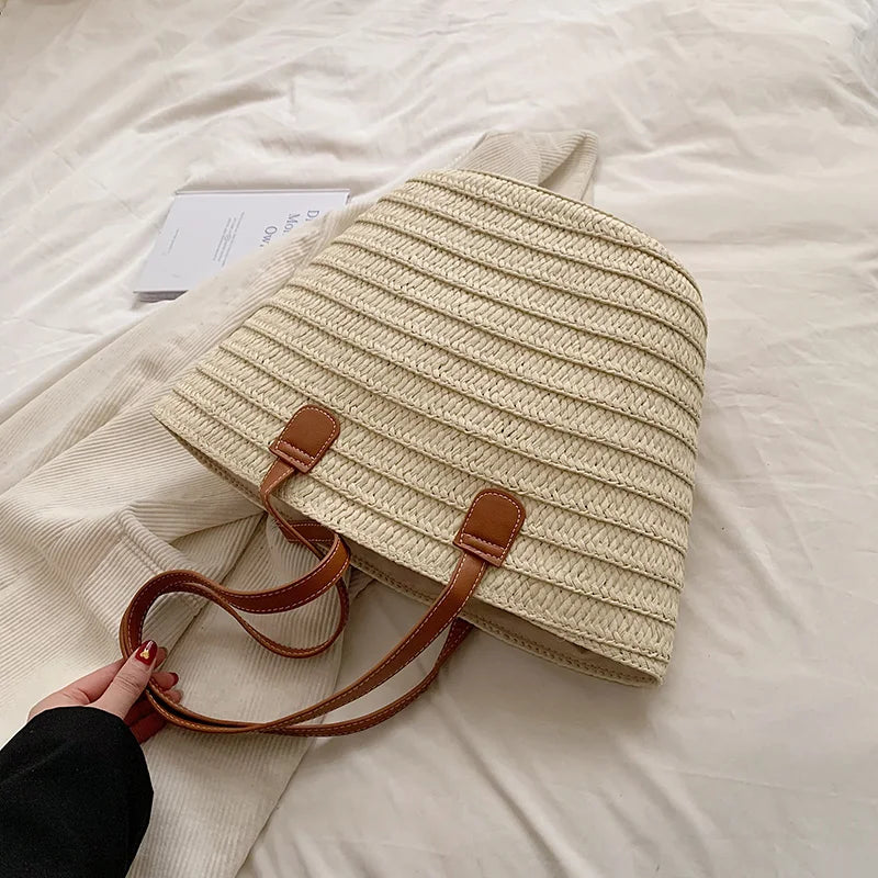 Women Braided Basket Clutches | Top-handle Bag Large Straw Portable Shoulder Bag | Summer Beach Party Purses Shopper Satchel Female