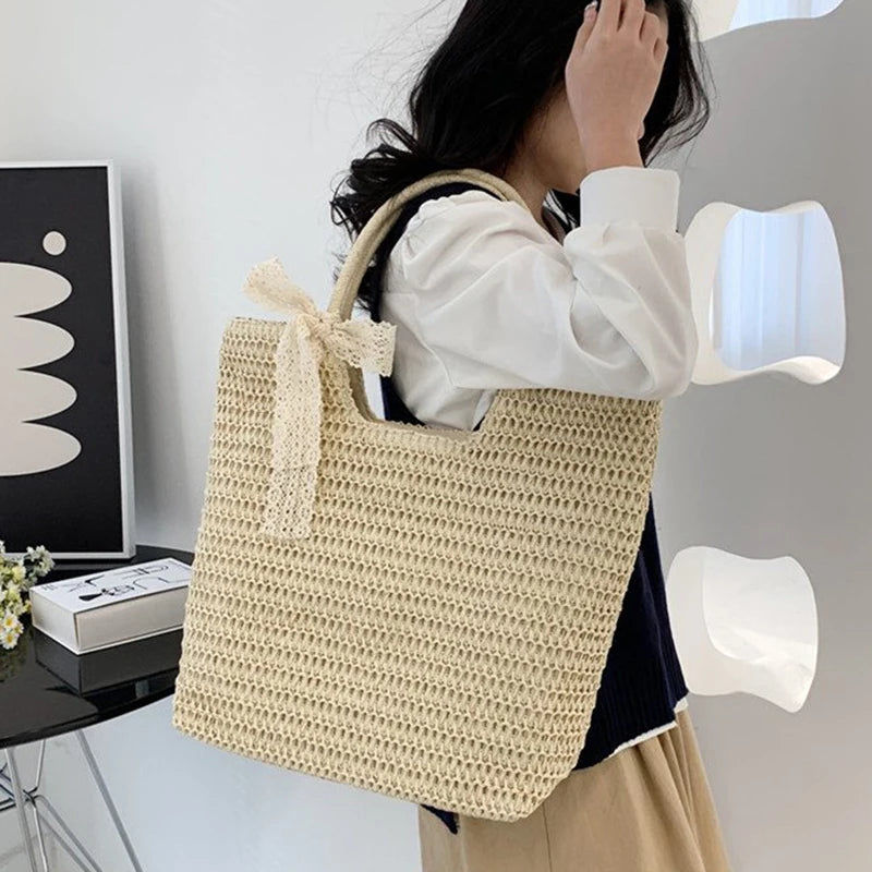 Spring And Summer Popular New Large Capacity Straw Woven Bag | Holiday Beach Bag | Women Versatile INS Handmade Shoulder Bag Tote