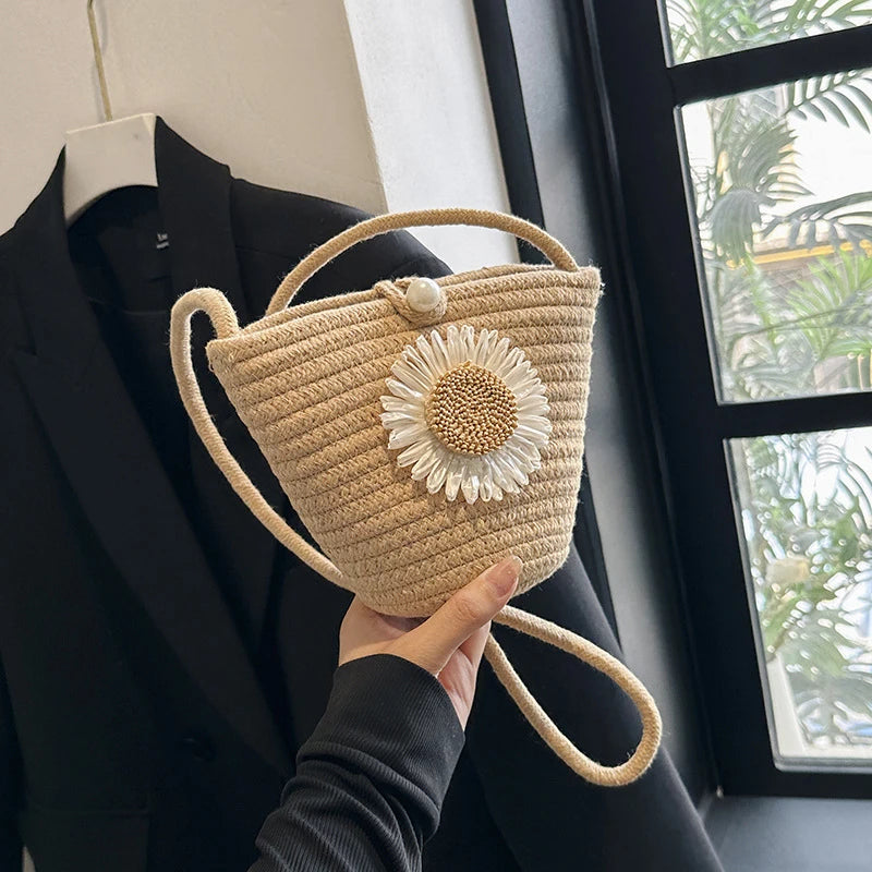 Trendy Woven Crochet Basket Bag | Women Cotton Thread Boho Bag | Crossbody Casual Summer Shoulder Bag