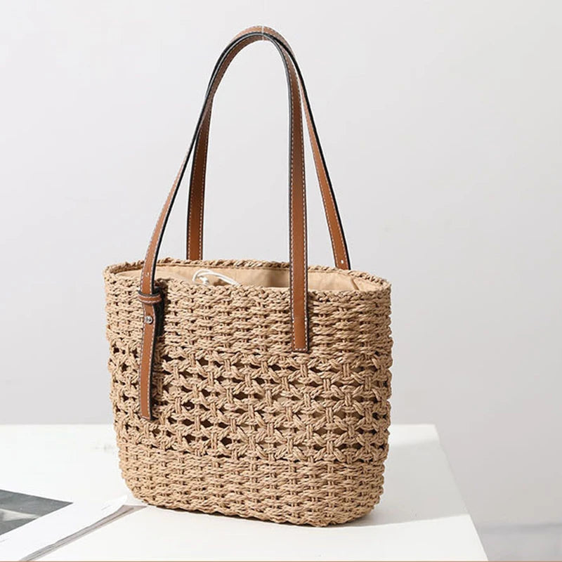 Casual Rattan Large Capacity Shopping Tote | Wicker Woven Women Handbags | Summer Beach Straw Bag | Lady Travel Big Basket