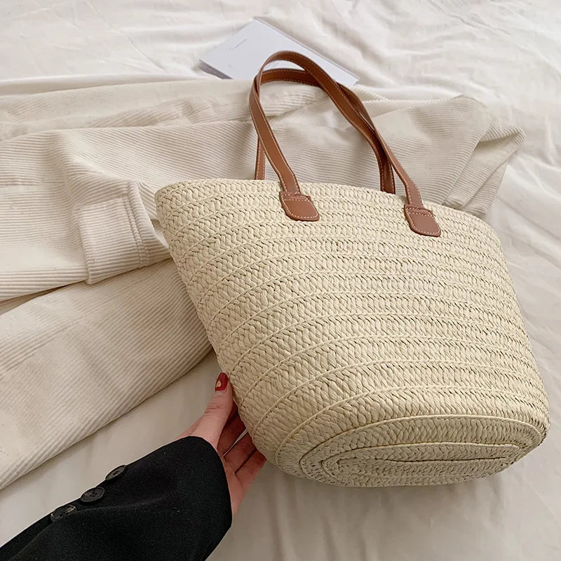 Women Braided Basket Clutches | Top-handle Bag Large Straw Portable Shoulder Bag | Summer Beach Party Purses Shopper Satchel Female