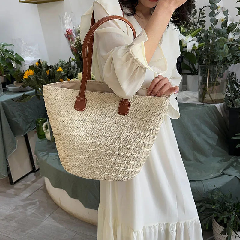 Women Braided Basket Clutches | Top-handle Bag Large Straw Portable Shoulder Bag | Summer Beach Party Purses Shopper Satchel Female