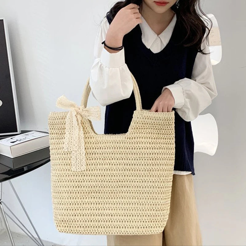 Spring And Summer Popular New Large Capacity Straw Woven Bag | Holiday Beach Bag | Women Versatile INS Handmade Shoulder Bag Tote