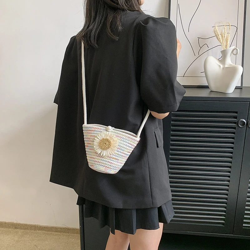 Trendy Woven Crochet Basket Bag | Women Cotton Thread Boho Bag | Crossbody Casual Summer Shoulder Bag