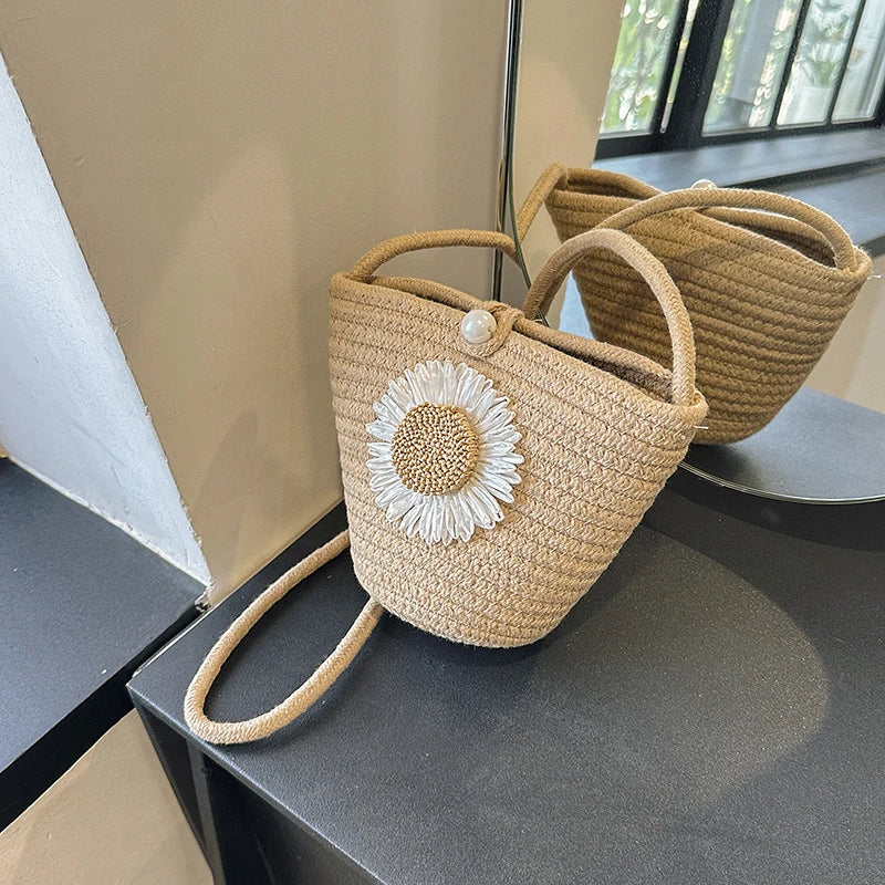 Trendy Woven Crochet Basket Bag | Women Cotton Thread Boho Bag | Crossbody Casual Summer Shoulder Bag