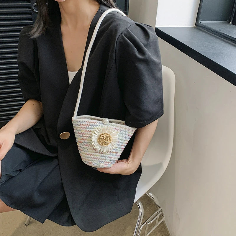 Trendy Woven Crochet Basket Bag | Women Cotton Thread Boho Bag | Crossbody Casual Summer Shoulder Bag