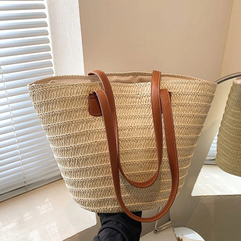 Women Braided Basket Clutches | Top-handle Bag Large Straw Portable Shoulder Bag | Summer Beach Party Purses Shopper Satchel Female