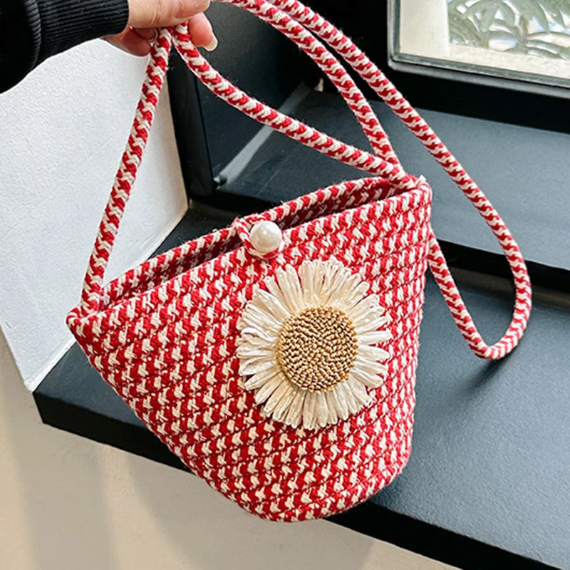 Trendy Woven Crochet Basket Bag | Women Cotton Thread Boho Bag | Crossbody Casual Summer Shoulder Bag