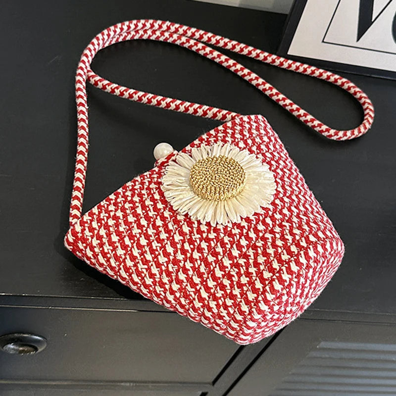 Trendy Woven Crochet Basket Bag | Women Cotton Thread Boho Bag | Crossbody Casual Summer Shoulder Bag