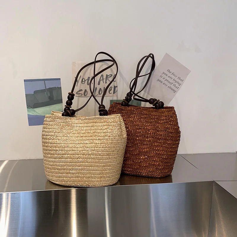 Casual Straw Woven Shoulder Bags For Women | Wicker Handbags | Handmade Summer Beach Bag | Large Capacity Rattan Totes