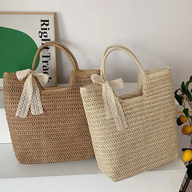 Spring And Summer Popular New Large Capacity Straw Woven Bag | Holiday Beach Bag | Women Versatile INS Handmade Shoulder Bag Tote