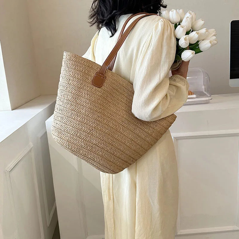 Women Braided Basket Clutches | Top-handle Bag Large Straw Portable Shoulder Bag | Summer Beach Party Purses Shopper Satchel Female
