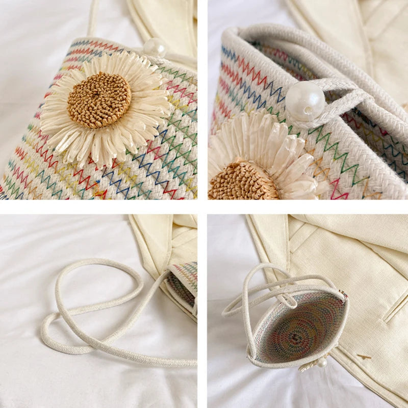 Trendy Woven Crochet Basket Bag | Women Cotton Thread Boho Bag | Crossbody Casual Summer Shoulder Bag