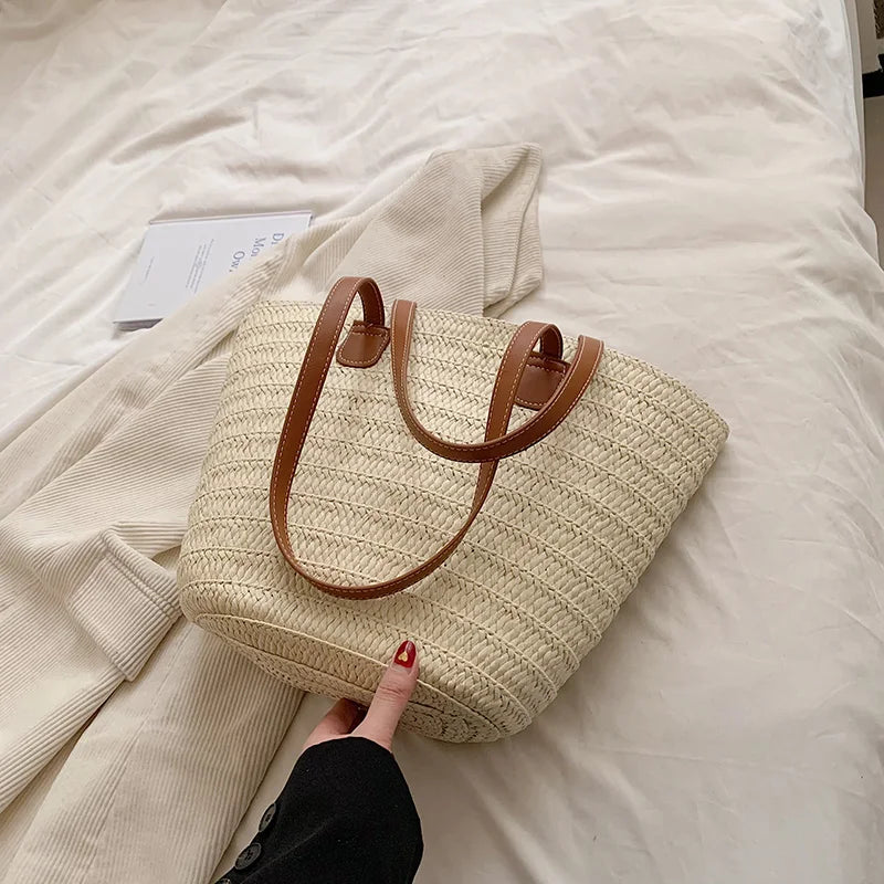 Women Braided Basket Clutches | Top-handle Bag Large Straw Portable Shoulder Bag | Summer Beach Party Purses Shopper Satchel Female