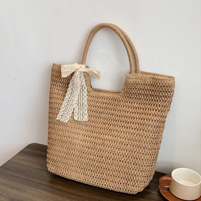 Spring And Summer Popular New Large Capacity Straw Woven Bag | Holiday Beach Bag | Women Versatile INS Handmade Shoulder Bag Tote
