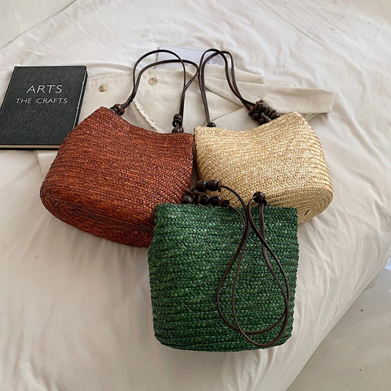 Casual Straw Woven Shoulder Bags For Women | Wicker Handbags | Handmade Summer Beach Bag | Large Capacity Rattan Totes