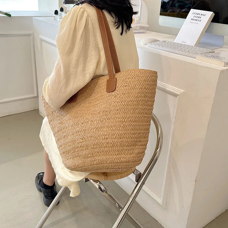 Women Braided Basket Clutches | Top-handle Bag Large Straw Portable Shoulder Bag | Summer Beach Party Purses Shopper Satchel Female