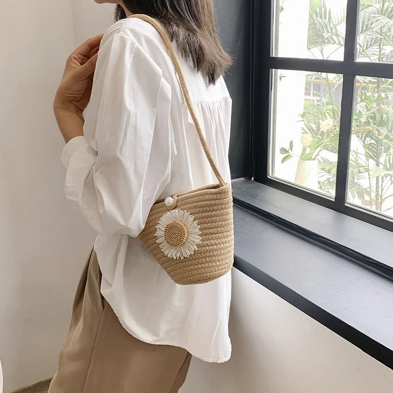 Trendy Woven Crochet Basket Bag | Women Cotton Thread Boho Bag | Crossbody Casual Summer Shoulder Bag