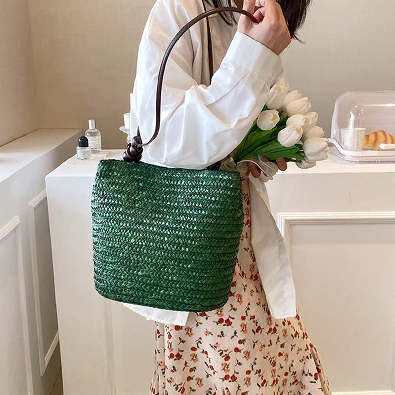 Casual Straw Woven Shoulder Bags For Women | Wicker Handbags | Handmade Summer Beach Bag | Large Capacity Rattan Totes