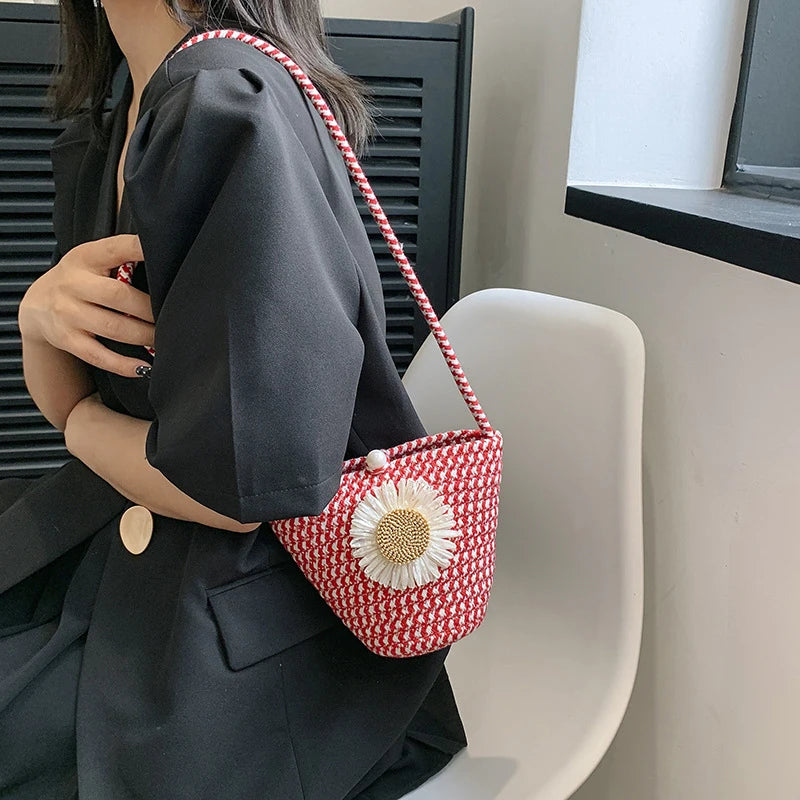 Trendy Woven Crochet Basket Bag | Women Cotton Thread Boho Bag | Crossbody Casual Summer Shoulder Bag