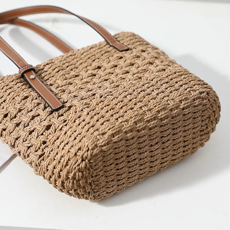 Casual Rattan Large Capacity Shopping Tote | Wicker Woven Women Handbags | Summer Beach Straw Bag | Lady Travel Big Basket