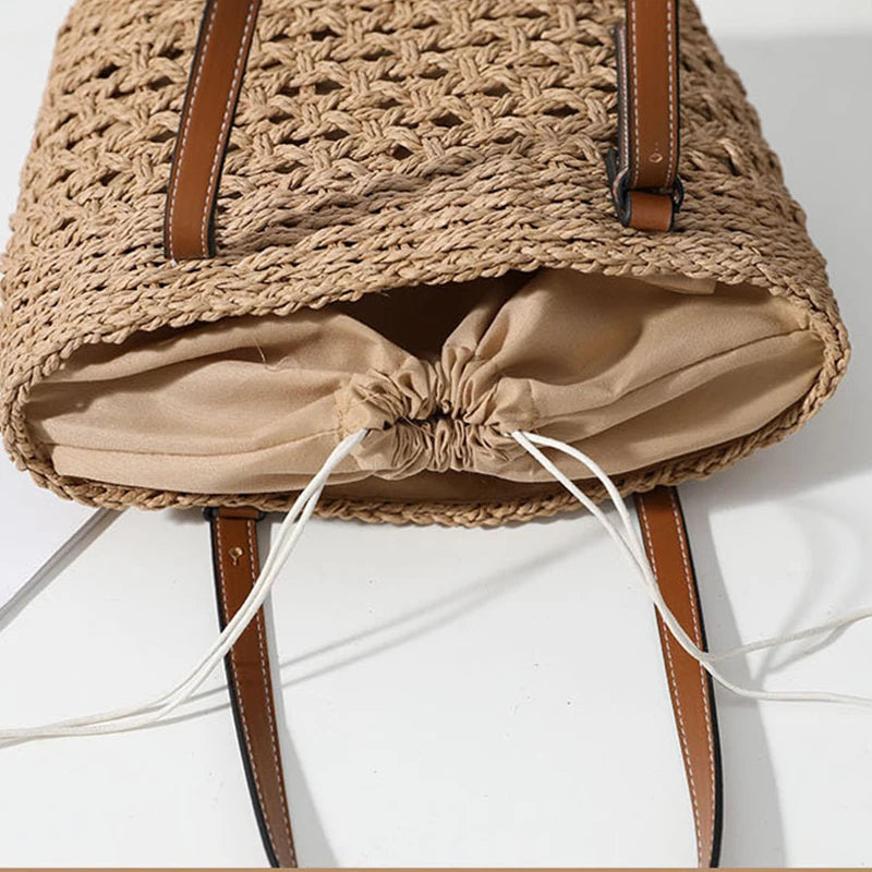 Casual Rattan Large Capacity Shopping Tote | Wicker Woven Women Handbags | Summer Beach Straw Bag | Lady Travel Big Basket