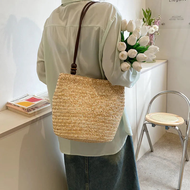 Casual Straw Woven Shoulder Bags For Women | Wicker Handbags | Handmade Summer Beach Bag | Large Capacity Rattan Totes