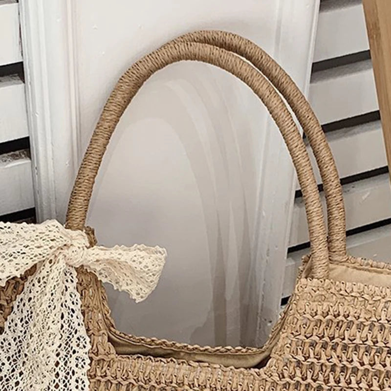 Spring And Summer Popular New Large Capacity Straw Woven Bag | Holiday Beach Bag | Women Versatile INS Handmade Shoulder Bag Tote