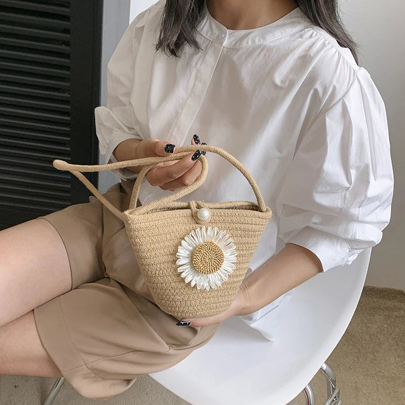 Trendy Woven Crochet Basket Bag | Women Cotton Thread Boho Bag | Crossbody Casual Summer Shoulder Bag