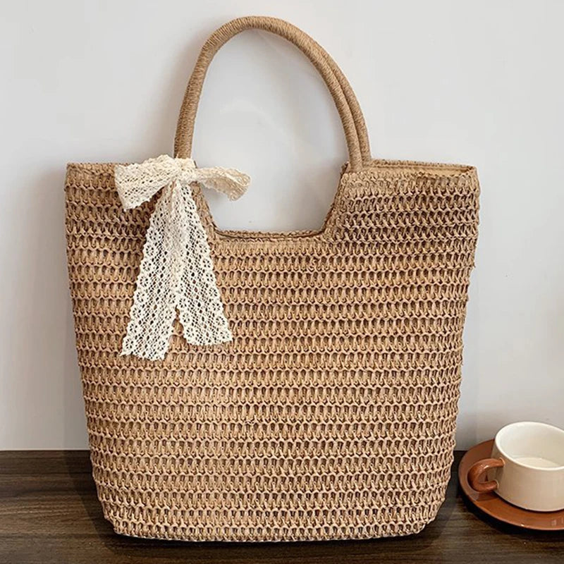 Spring And Summer Popular New Large Capacity Straw Woven Bag | Holiday Beach Bag | Women Versatile INS Handmade Shoulder Bag Tote