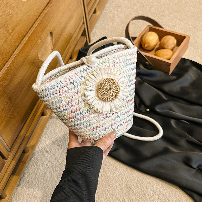 Trendy Woven Crochet Basket Bag | Women Cotton Thread Boho Bag | Crossbody Casual Summer Shoulder Bag