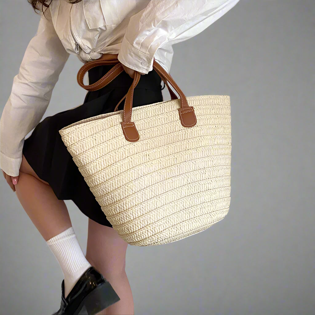 Women Braided Basket Clutches | Top-handle Bag Large Straw Portable Shoulder Bag | Summer Beach Party Purses Shopper Satchel Female