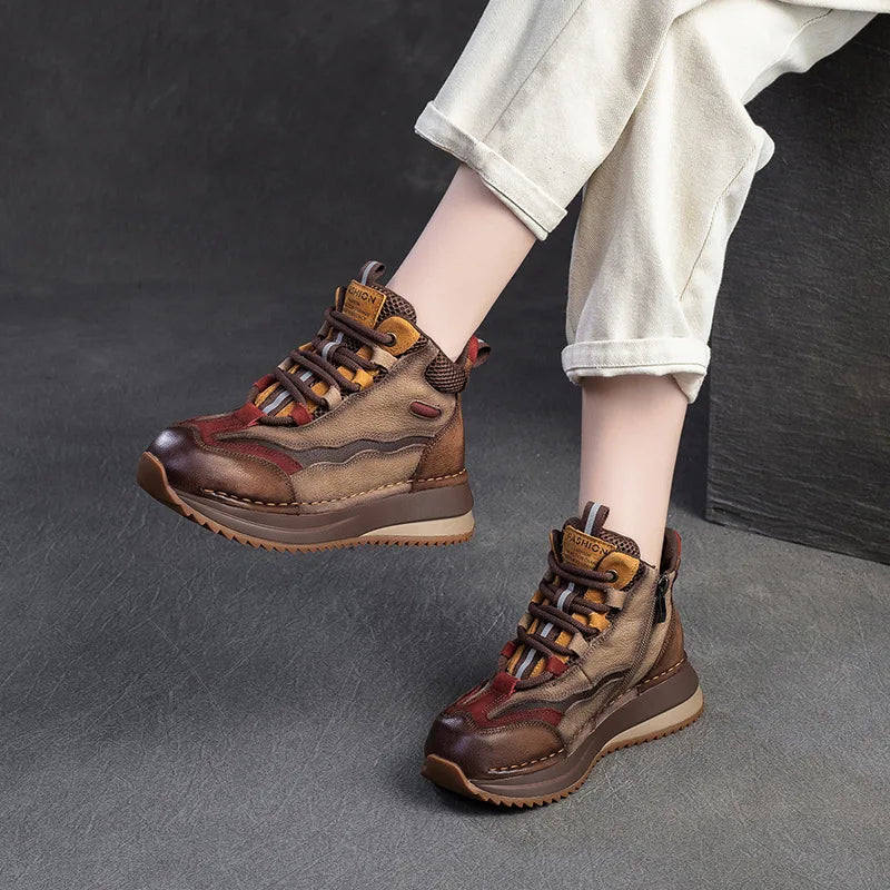 Genuine Leather Women Boots | Lady Platform Wedge Plush | Warm Causal Autumn Winter Fashion | Thick Bottom Sneakers Shoes