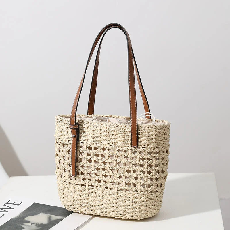 Casual Rattan Large Capacity Shopping Tote | Wicker Woven Women Handbags | Summer Beach Straw Bag | Lady Travel Big Basket
