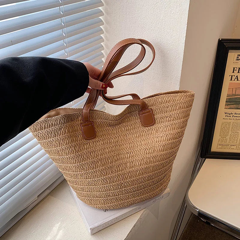 Women Braided Basket Clutches | Top-handle Bag Large Straw Portable Shoulder Bag | Summer Beach Party Purses Shopper Satchel Female