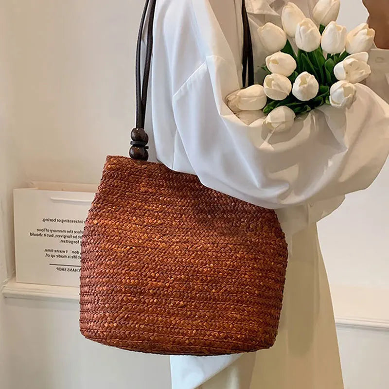 Casual Straw Woven Shoulder Bags For Women | Wicker Handbags | Handmade Summer Beach Bag | Large Capacity Rattan Totes