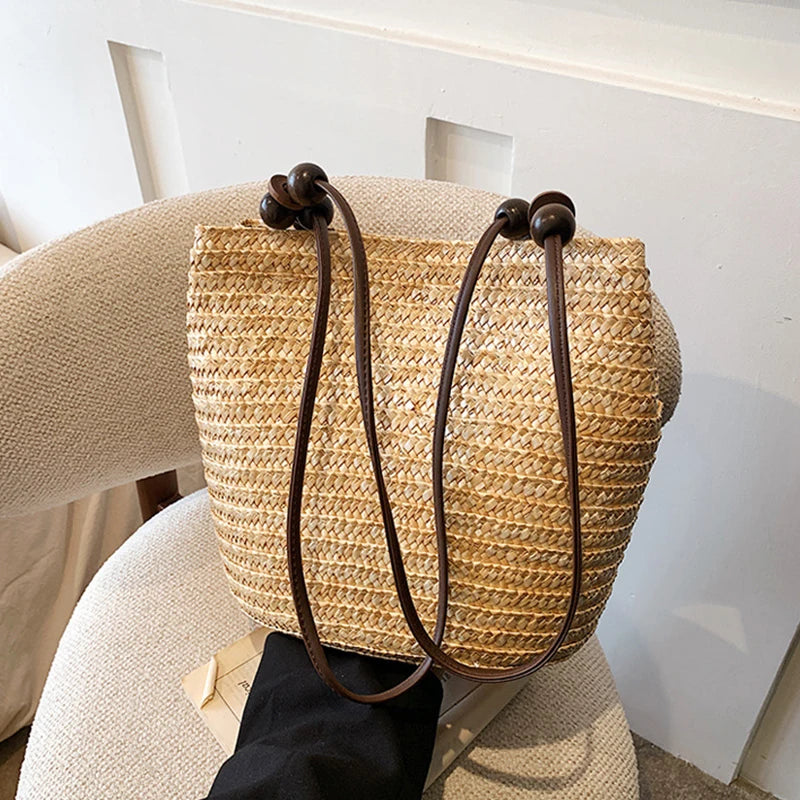 Casual Straw Woven Shoulder Bags For Women | Wicker Handbags | Handmade Summer Beach Bag | Large Capacity Rattan Totes