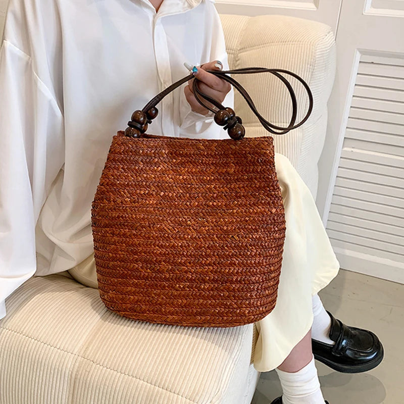 Casual Straw Woven Shoulder Bags For Women | Wicker Handbags | Handmade Summer Beach Bag | Large Capacity Rattan Totes