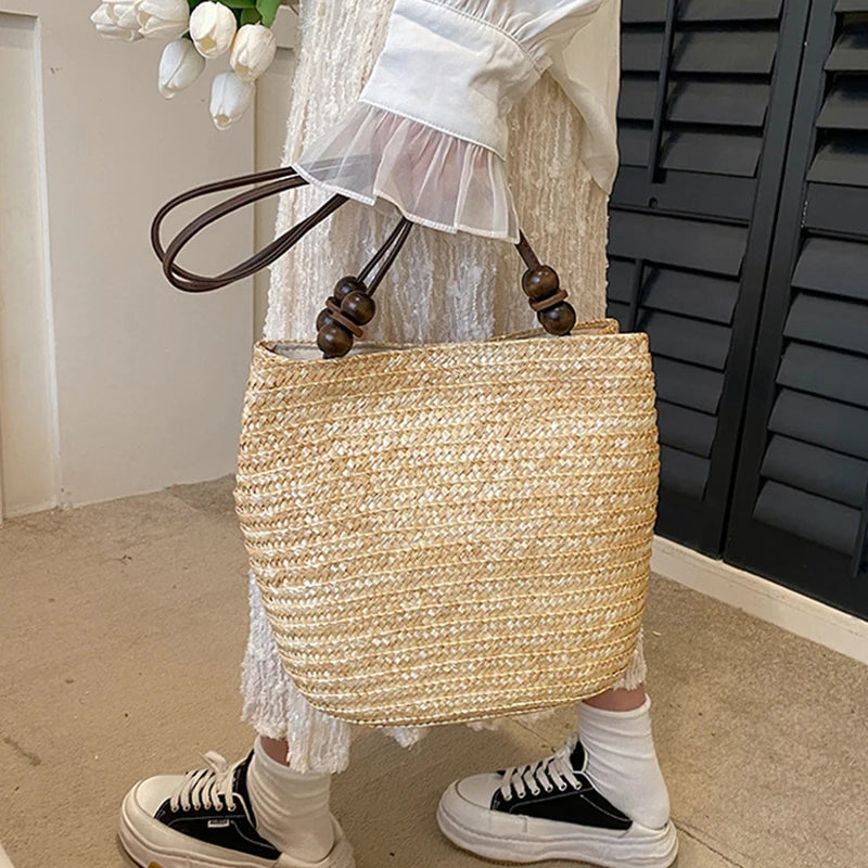 Casual Straw Woven Shoulder Bags For Women | Wicker Handbags | Handmade Summer Beach Bag | Large Capacity Rattan Totes