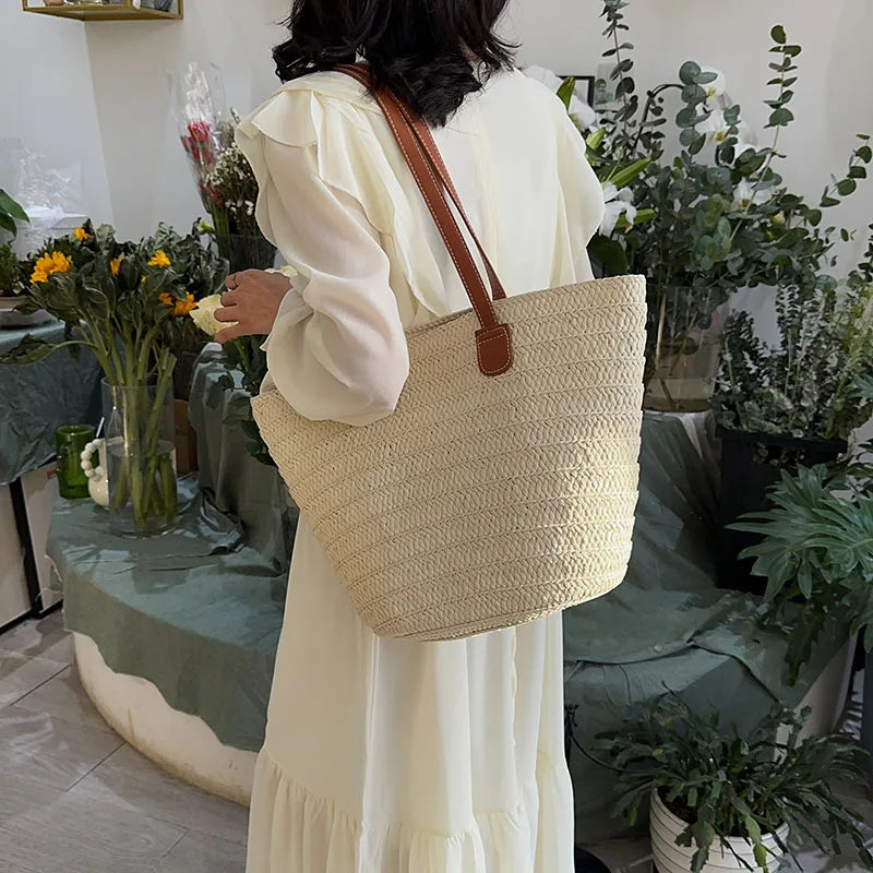 Women Braided Basket Clutches | Top-handle Bag Large Straw Portable Shoulder Bag | Summer Beach Party Purses Shopper Satchel Female