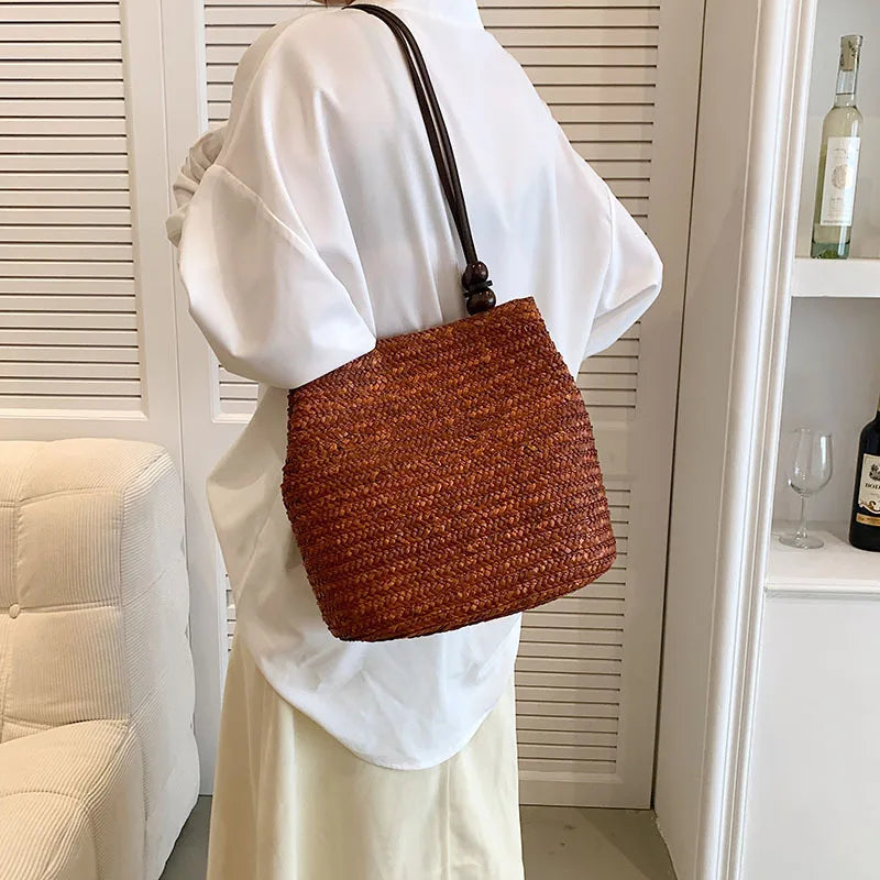 Casual Straw Woven Shoulder Bags For Women | Wicker Handbags | Handmade Summer Beach Bag | Large Capacity Rattan Totes
