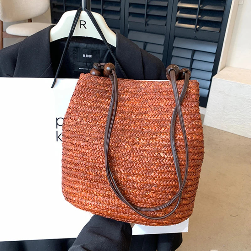 Casual Straw Woven Shoulder Bags For Women | Wicker Handbags | Handmade Summer Beach Bag | Large Capacity Rattan Totes