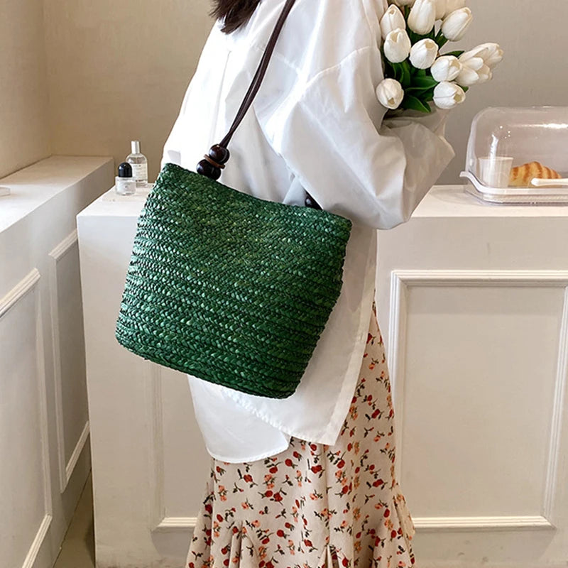 Casual Straw Woven Shoulder Bags For Women | Wicker Handbags | Handmade Summer Beach Bag | Large Capacity Rattan Totes