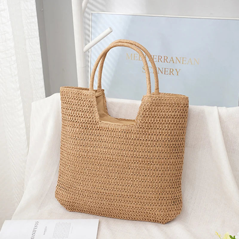 Spring And Summer Popular New Large Capacity Straw Woven Bag | Holiday Beach Bag | Women Versatile INS Handmade Shoulder Bag Tote