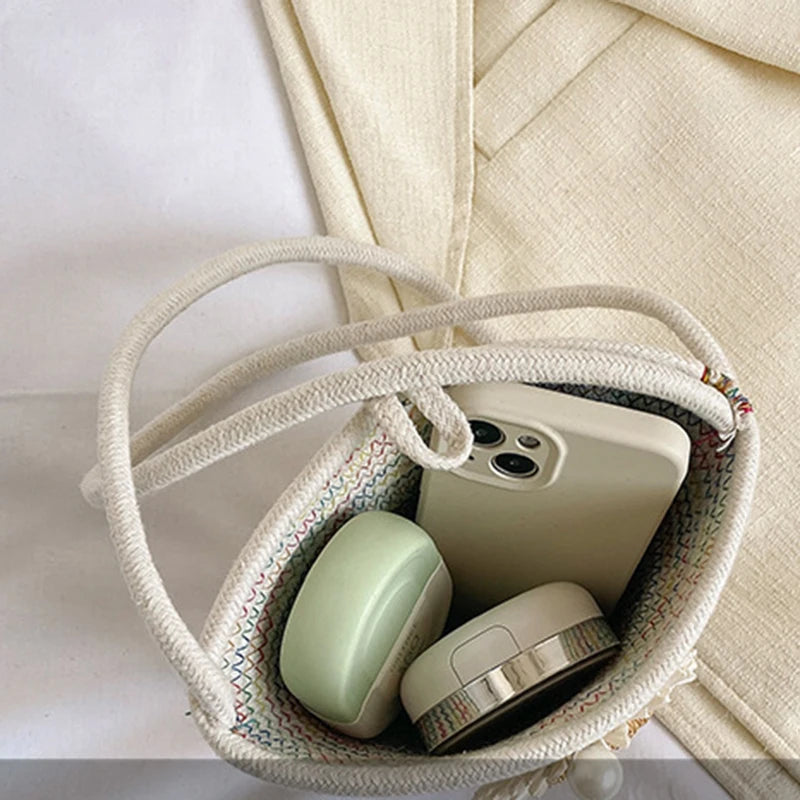 Trendy Woven Crochet Basket Bag | Women Cotton Thread Boho Bag | Crossbody Casual Summer Shoulder Bag