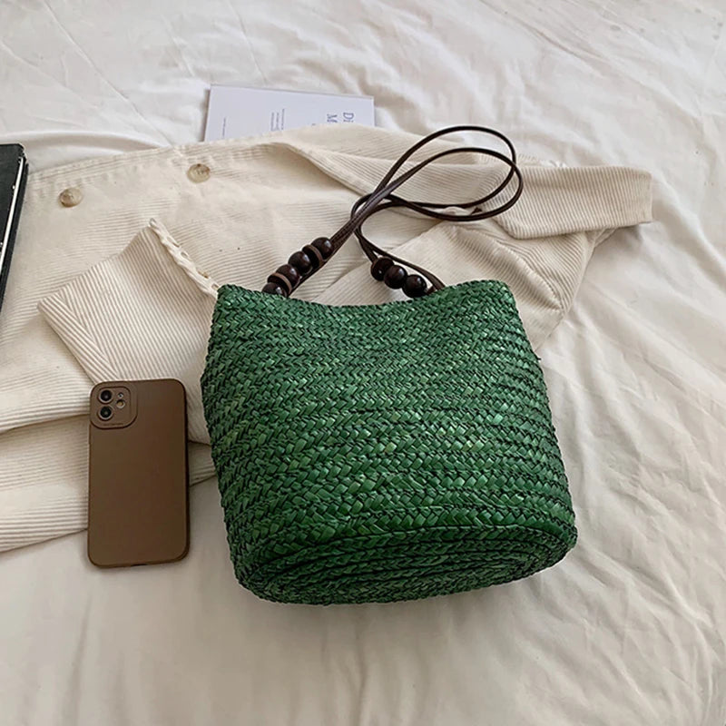 Casual Straw Woven Shoulder Bags For Women | Wicker Handbags | Handmade Summer Beach Bag | Large Capacity Rattan Totes