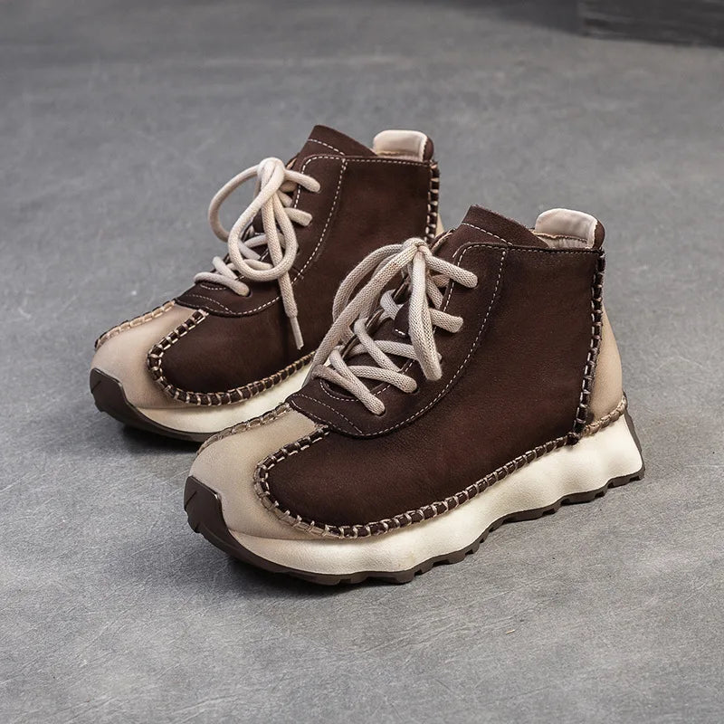 Genuine Leather Sneakers| Women Shoes Lace-up | Platform Flat Handmade Leisure Comfortable Ladies Shoes