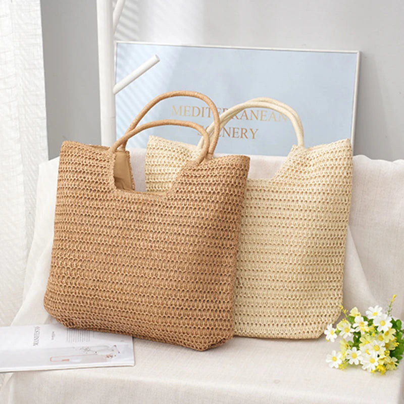 Spring And Summer Popular New Large Capacity Straw Woven Bag | Holiday Beach Bag | Women Versatile INS Handmade Shoulder Bag Tote
