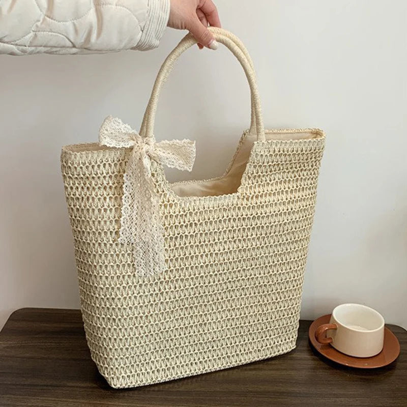 Spring And Summer Popular New Large Capacity Straw Woven Bag | Holiday Beach Bag | Women Versatile INS Handmade Shoulder Bag Tote