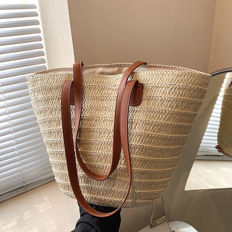 Women Braided Basket Clutches | Top-handle Bag Large Straw Portable Shoulder Bag | Summer Beach Party Purses Shopper Satchel Female